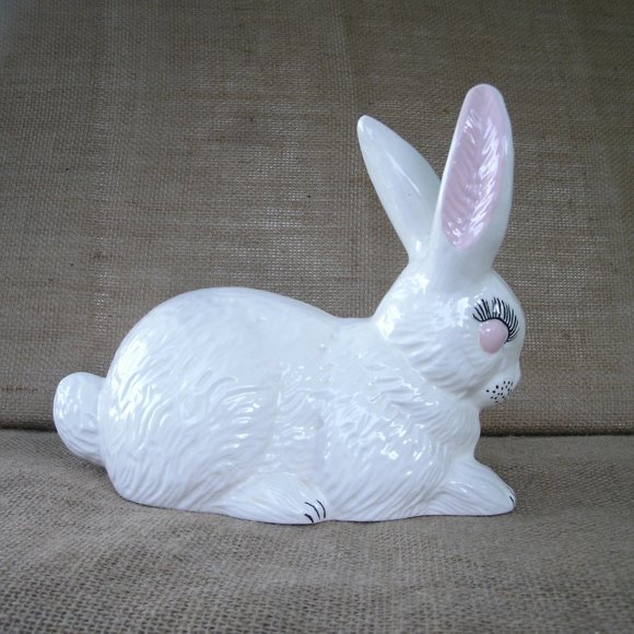 Vintage Handmade Ceramic White Rabbit Figurine - Picture 5 of 16